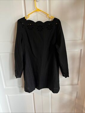 J. Crew Black Eyelet Detail Long Sleeve linen dress